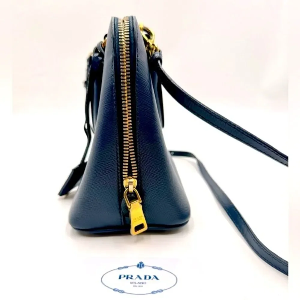 Auth Prada Small Baltic Blue Saffiano Lux Leather 2way Top Handle Promenade Bag